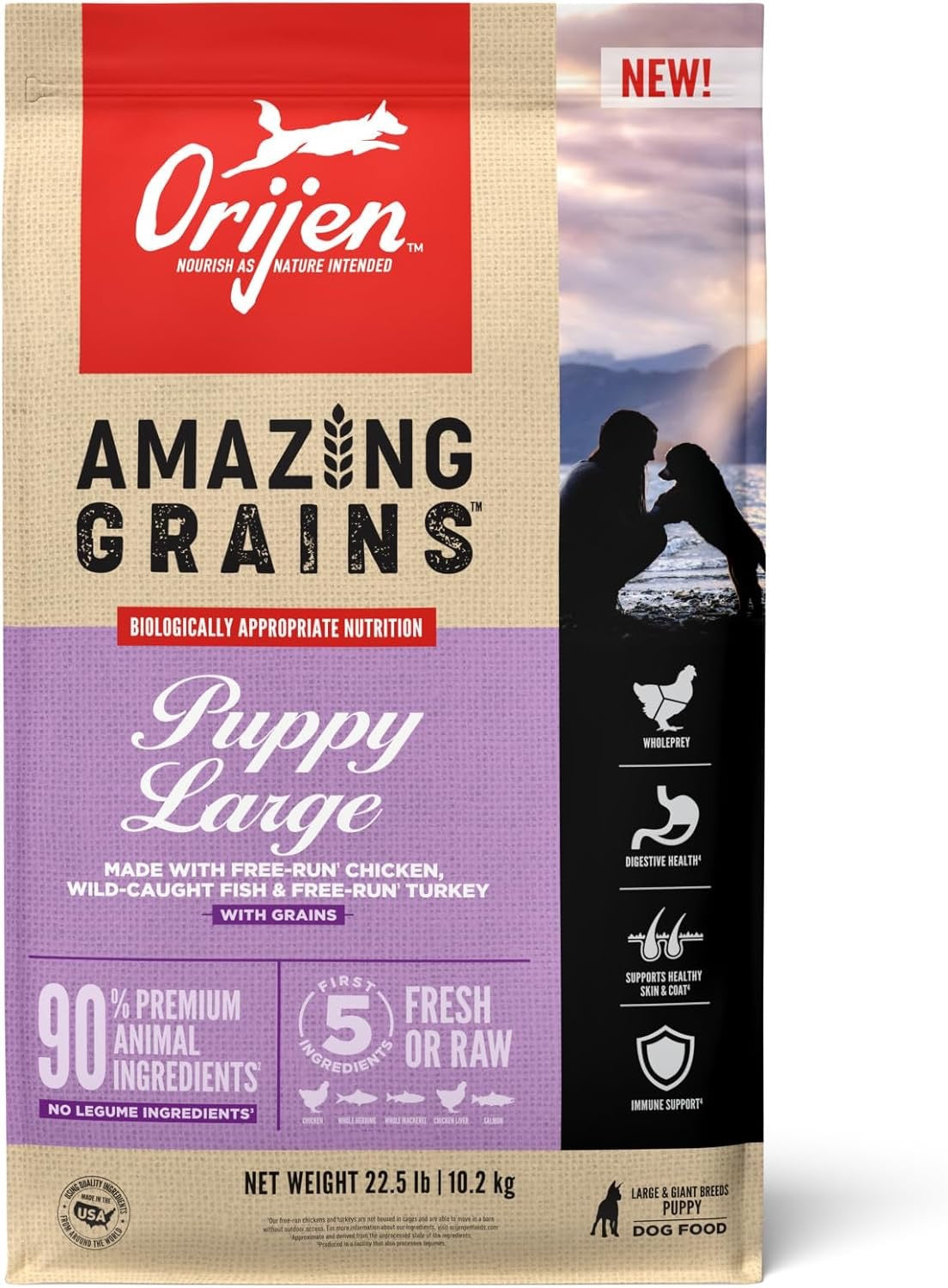 Orijen Amazing Grains Puppy Large Breed Dry Dog Food (22.5lb) - Dry Dog Food - The Family Pet