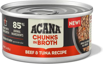 Purrfect Pet Kingdom High-Quality Acana Grain Free Chunks in Broth Beef & Tuna Wet Cat Food For Cats for pet comfort and safety