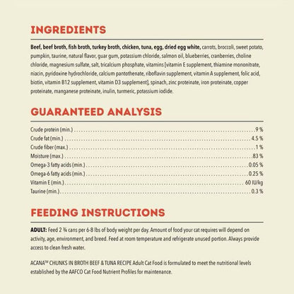 Purrfect Pet Kingdom High-Quality Acana Grain Free Chunks in Broth Beef & Tuna Wet Cat Food For Cats - Premium Quality Pet Product