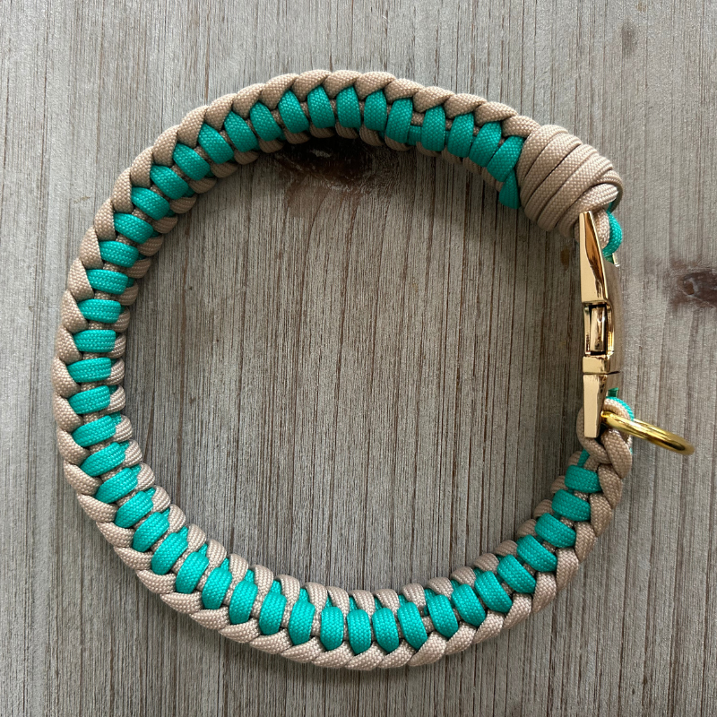 Infinity Braid in Teal & Light Tan - Handmade Dog Collar