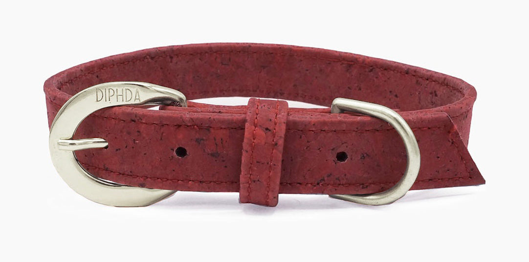 Ruby Red Cork Leather Collar - Purrfect Pet Kingdom