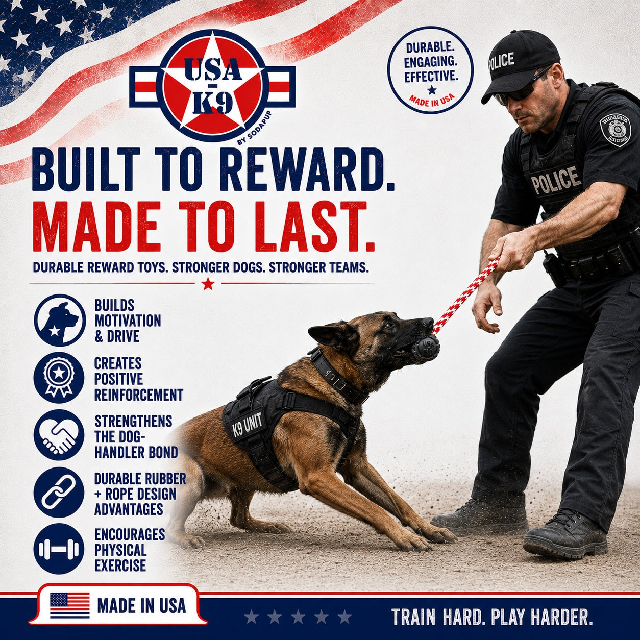 USA-K9 Magnum Stars and Stripes Rubber toy | K9 Handler