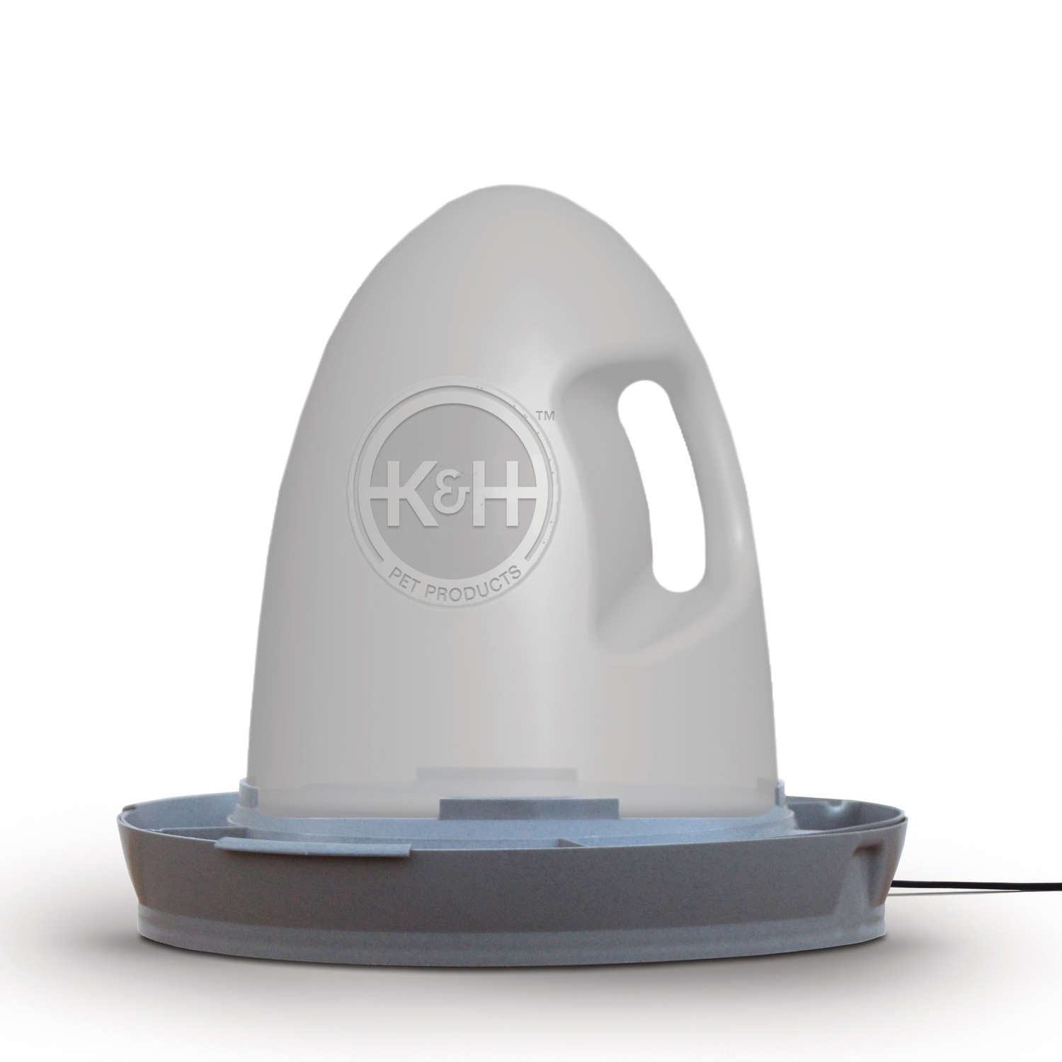 Gray pet water fountain with K&H logo on a white background