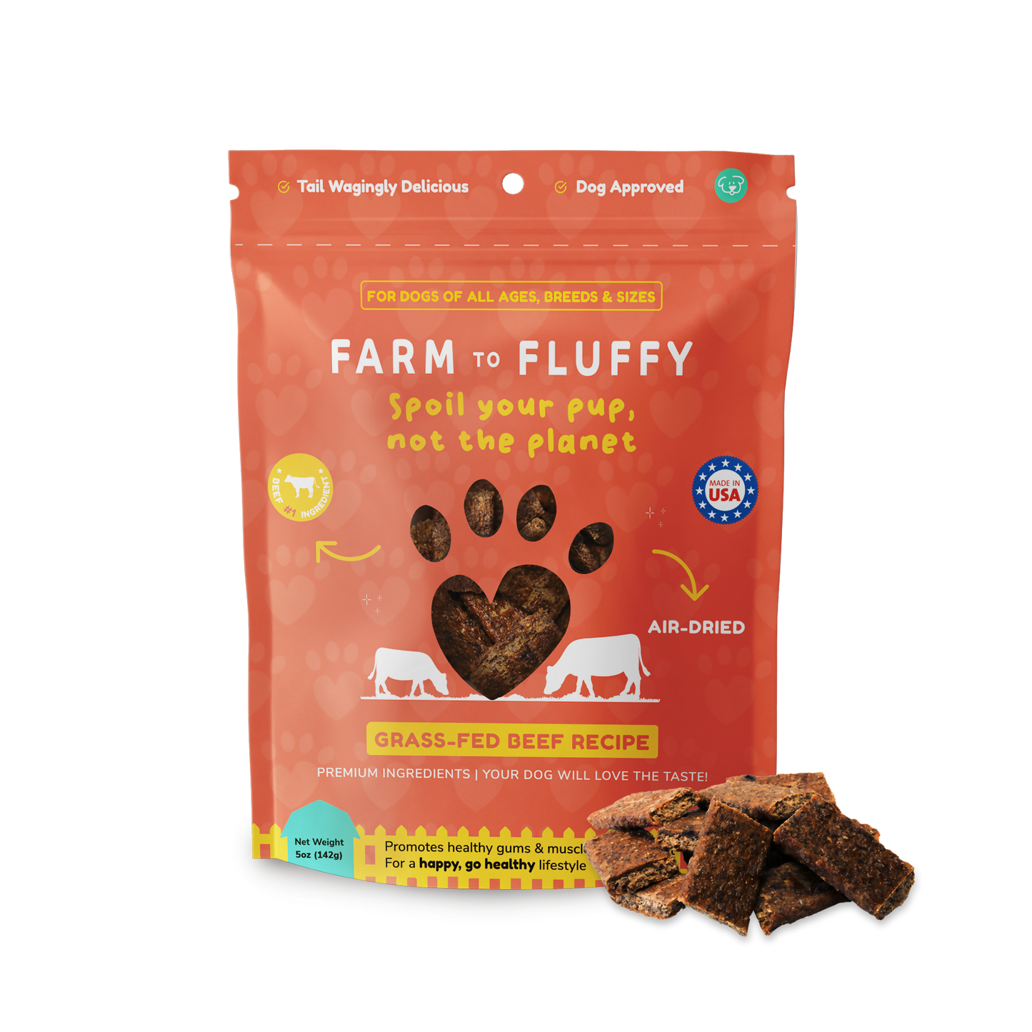 Farm To Fluffy Grass-Fed Beef Dog Treats, Antibiotic Free, Sustainable Bag - 5 oz