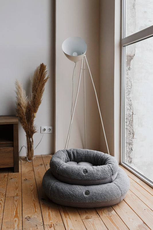 Dog Bed Furry Donut Cuddler Gray
