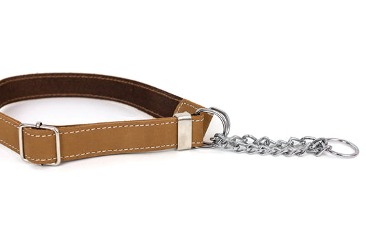 Martingale Khaki Leather Dog Collar - Leather Dog Collar - Euro - Dog Collars and Leads