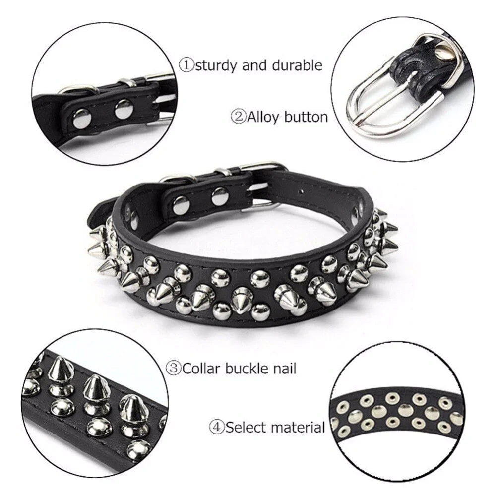 Rugged Leather Spiked Collar for Dogs and Cats - Ameraeon