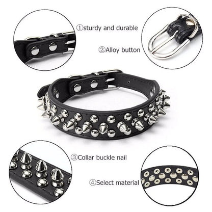 Rugged Leather Spiked Collar for Dogs and Cats - Ameraeon