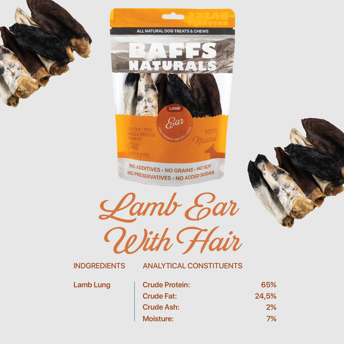 Dog Chews Lamb Ear Natural 3.5 Oz 🐑