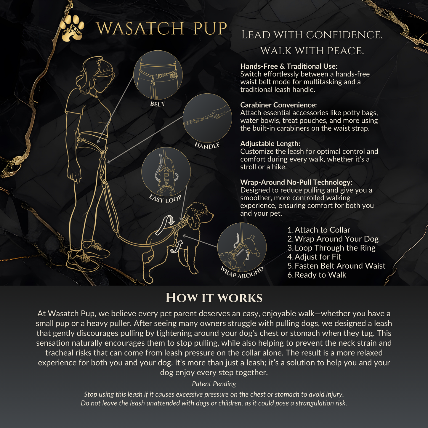 Calm Command: Hands Free No - Pull Leash - Wasatch Pup