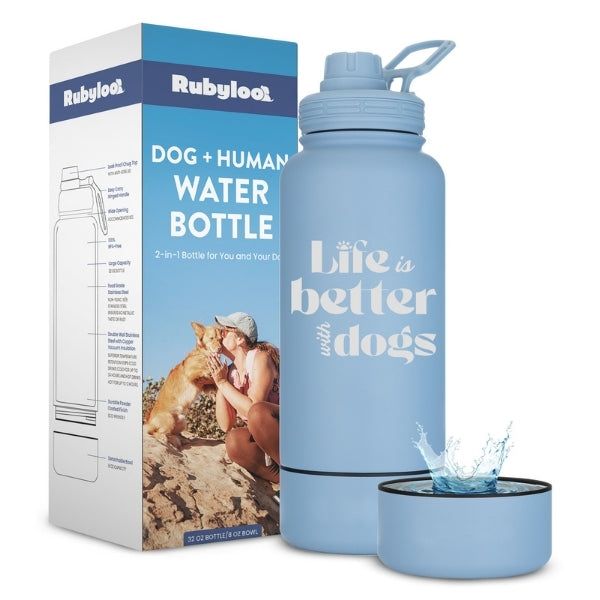 Purrfect Pet Kingdom Dog + Human Water Bottle with Detachable Dog Bowl (Black-No Graphic) - Premium Water Bottle