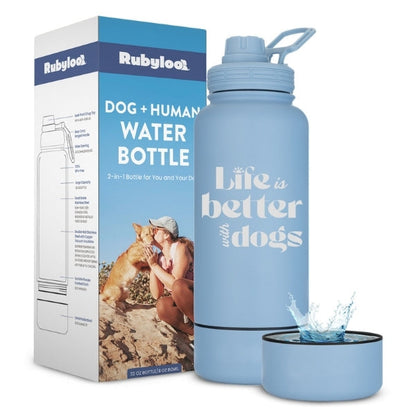 Purrfect Pet Kingdom Dog + Human Water Bottle with Detachable Dog Bowl (Black-No Graphic) - Premium Water Bottle