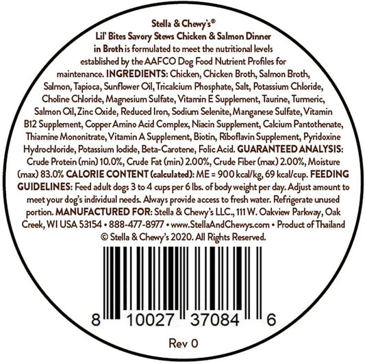 Stella & Chewy's Lil' Bites Savory Stews Chicken & Salmon Dinner in Broth Dog Food (2.7oz) - Wet Dog Food - The Family Pet