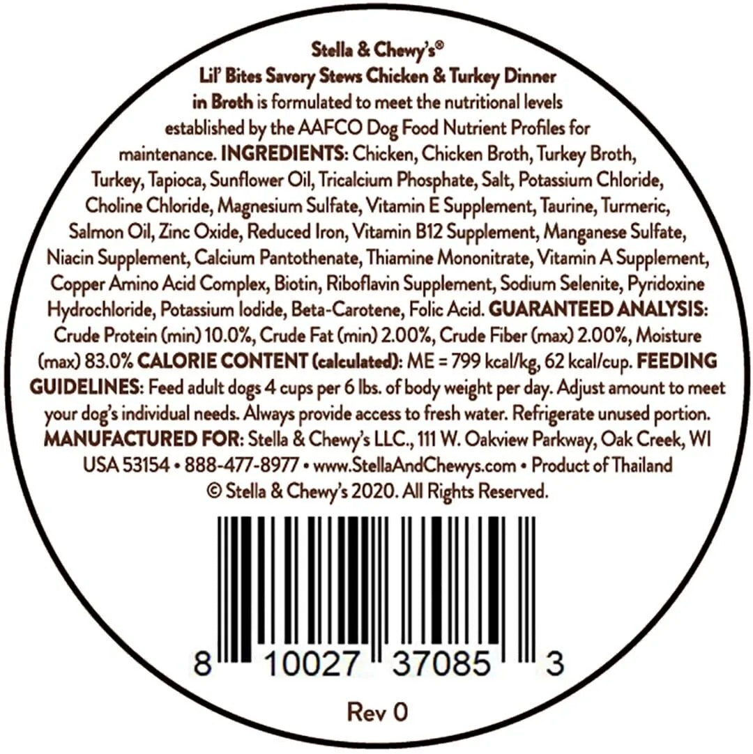 Stella & Chewy’s Lil Bites Stew Chicken & Turkey Dog Food (2.7oz) - Wet Dog Food - The Family Pet