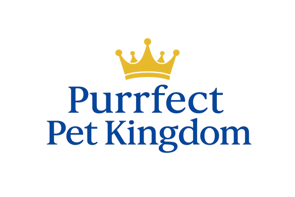 Logo of Purrfect Pet Kingdom with a gold crown on a white background
