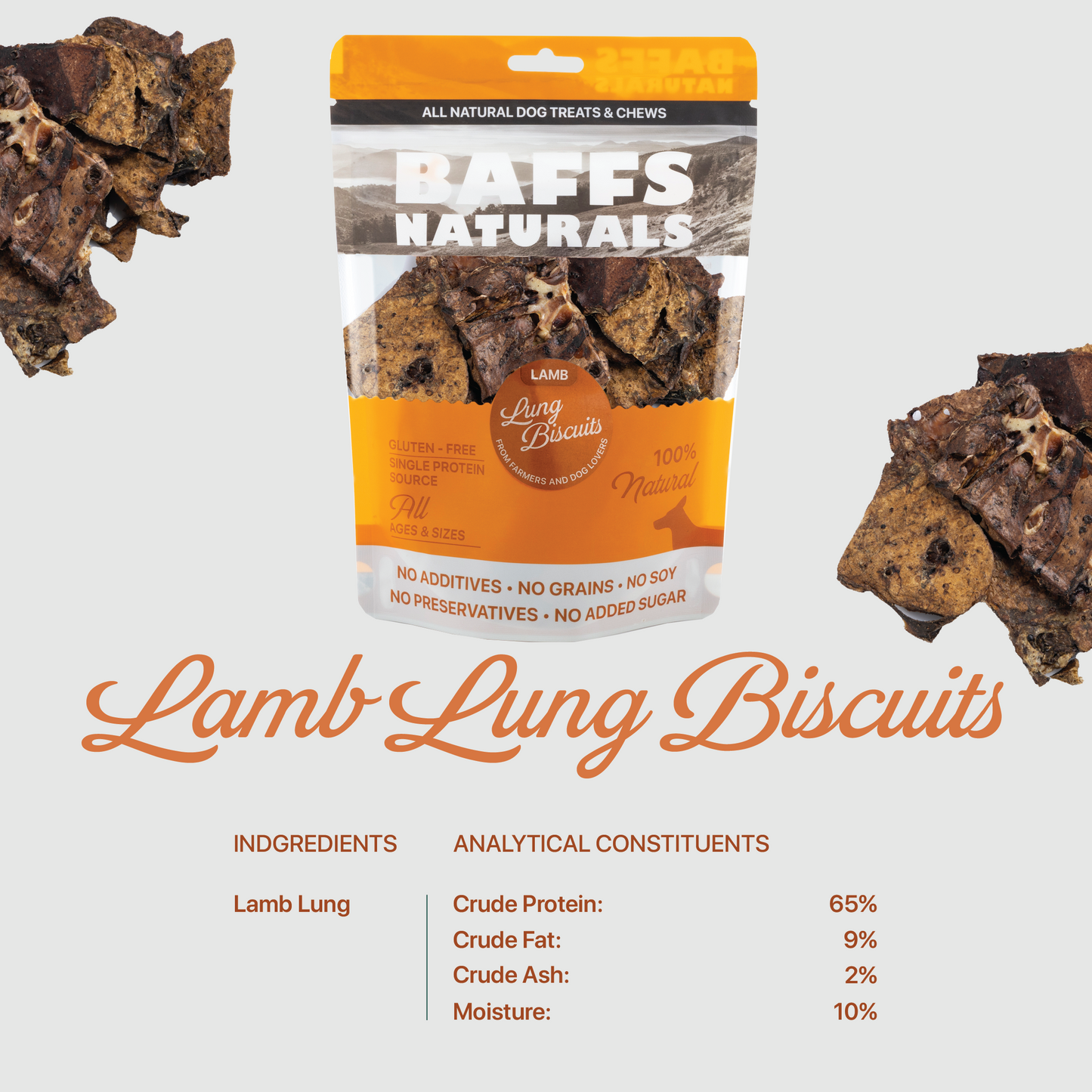 BAFFS NATURALS All-Natural Premium Lamb Lung Biscuits – 2 Pack (4oz Each) - Purrfect Pet Kingdom