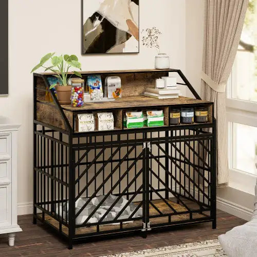 Rustic Retreat Dog Crate w/ Storage - Ameraeon - Black - CJHC218940201AZ
