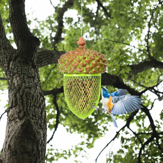 Bird Feeder – Outdoor Metal Mesh with Decorative Acorn Roof