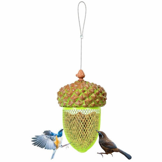 Bird Feeder – Outdoor Metal Mesh with Decorative Acorn Roof