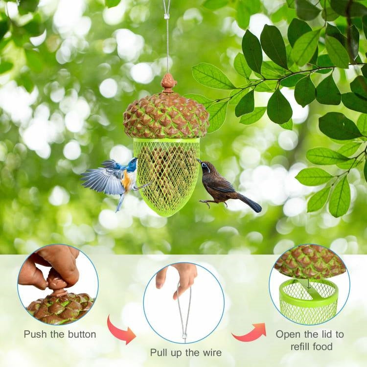 Bird Feeder – Outdoor Metal Mesh with Decorative Acorn Roof