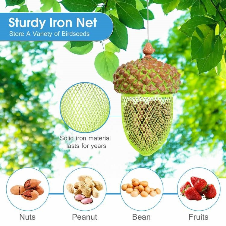 Bird Feeder – Outdoor Metal Mesh with Decorative Acorn Roof