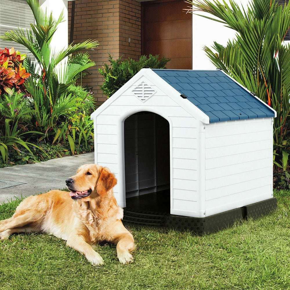 Medium size Dog House Outdoor White Blue Plastic with