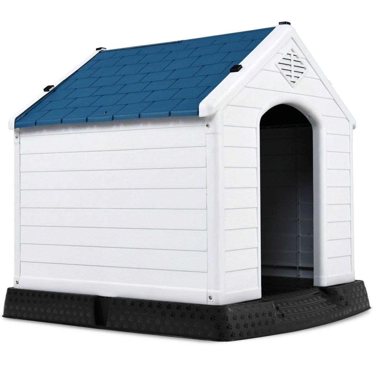 Medium size Dog House Outdoor White Blue Plastic with Elevated Floor - Bedroom > Cat and Dog Beds - HomePacific