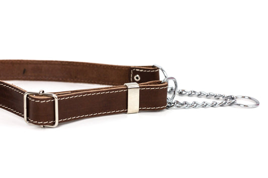 Martingale Chocolate Leather Dog Collar - Leather Dog Collar - Euro - Dog Collars and Leads