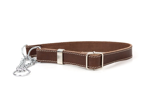 Martingale Chocolate Leather Dog Collar - Leather Dog Collar - Euro - Dog Collars and Leads - XL 1" Width 22" - 26" Neck Size - 691054808980