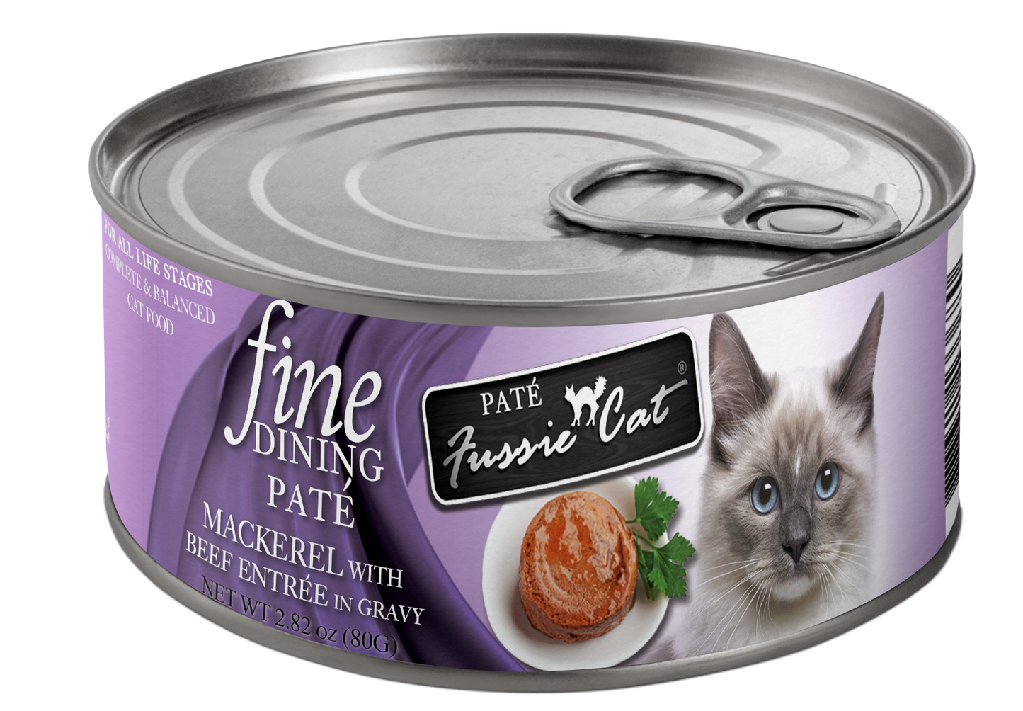 Fussie Cat Fine Dining - Pate - Mackerel with Beef Entree in gravy (2.82oz) - Wet Cat Food - The Family Pet