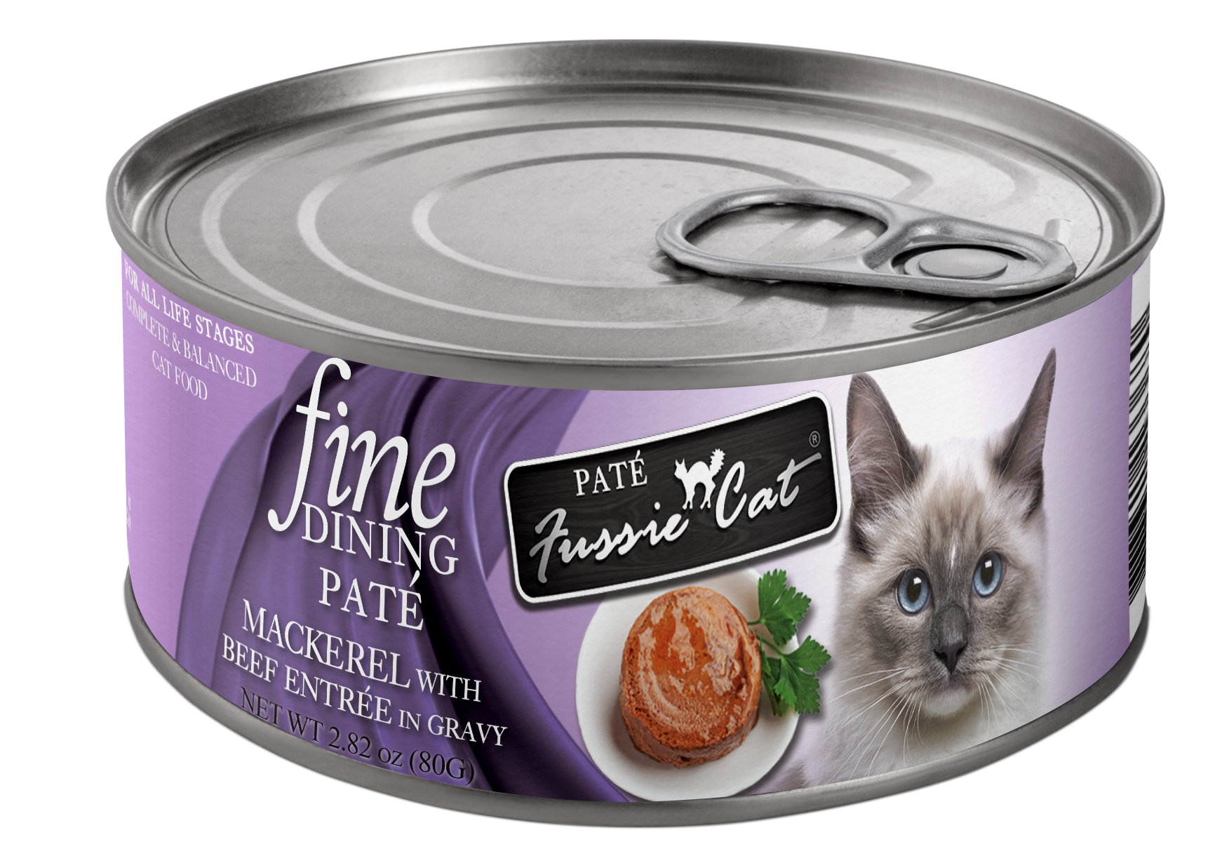 Fussie Cat Fine Dining - Pate - Mackerel with Beef Entree in gravy (2.82oz) - Wet Cat Food - The Family Pet