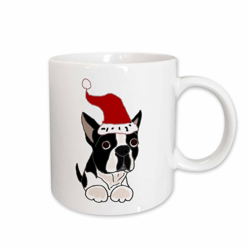 3dRose Funny Christmas Boston Terrier Dog in Santa Hat - Mugs (mug_220479)
