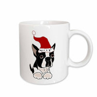 3dRose Funny Christmas Boston Terrier Dog in Santa Hat - Mugs (mug_220479)