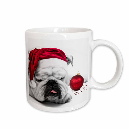 3dRose Sleeping Bulldog in a Santa Hat Christmas Card photo courtesy of Esther... - Mugs (mug_62826)