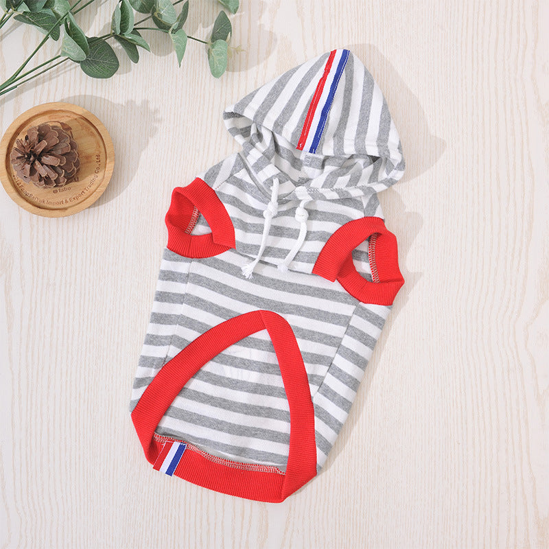 Striped Dog Hoodie + French Print & Soft Cotton Comfort
