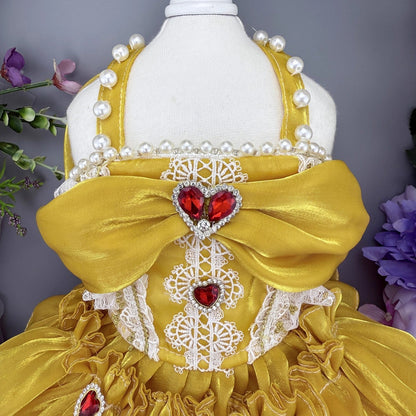 Handmade Golden Heart Jewel Dog Dress