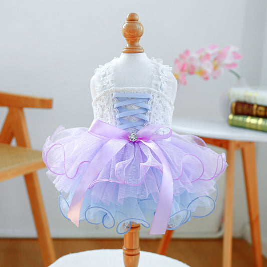 Dog Tutu Dress with Lace Corset & Ombre Tulle Skirt
