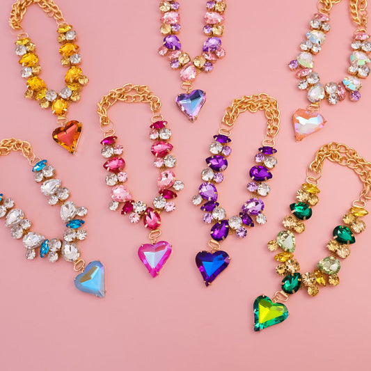 Dog Necklace + Crystal Heart, Adjustable Chain