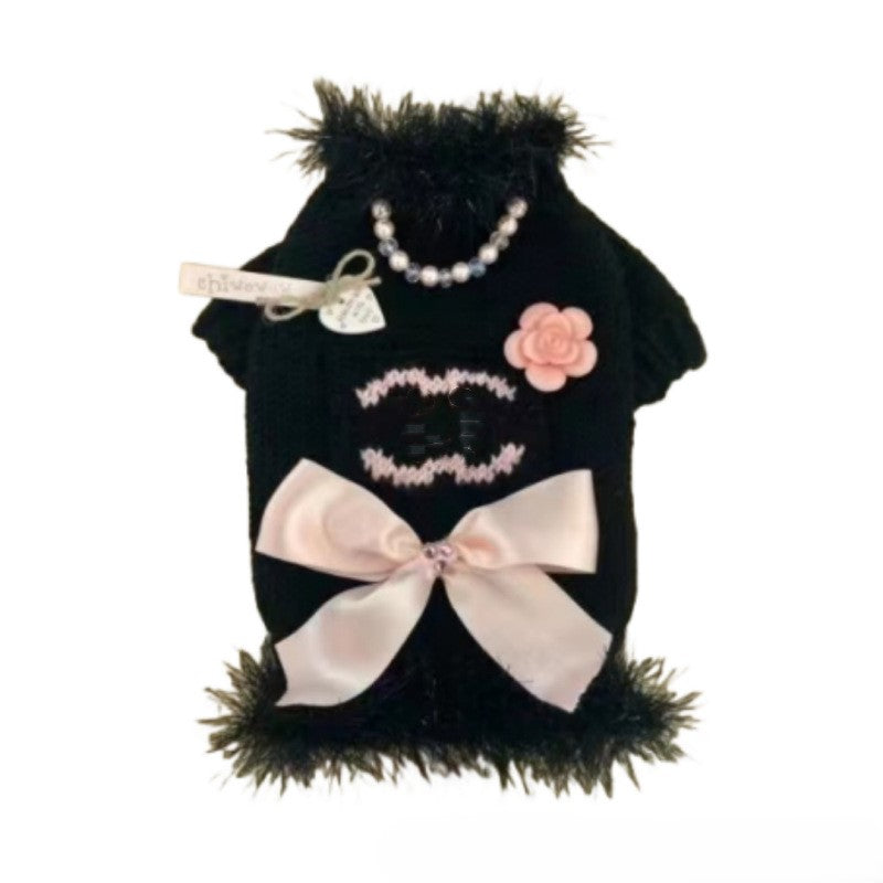 Elegant Bow Knit Dog Sweater Dress