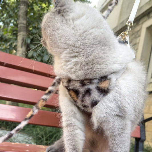 Faux Fur Leopard Dog Harness & Leash Set – Soft & Stylish for Winter