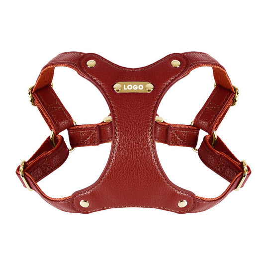 Luxury Leather Dog Harness & Leash Set – Brown/Green