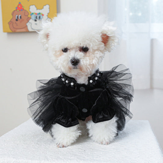 Dog dress black velvet rose