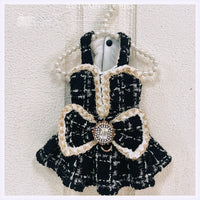 Luxury Black Tweed Rhinestone Dog Dress with Hat ? Elegant French Couture Style