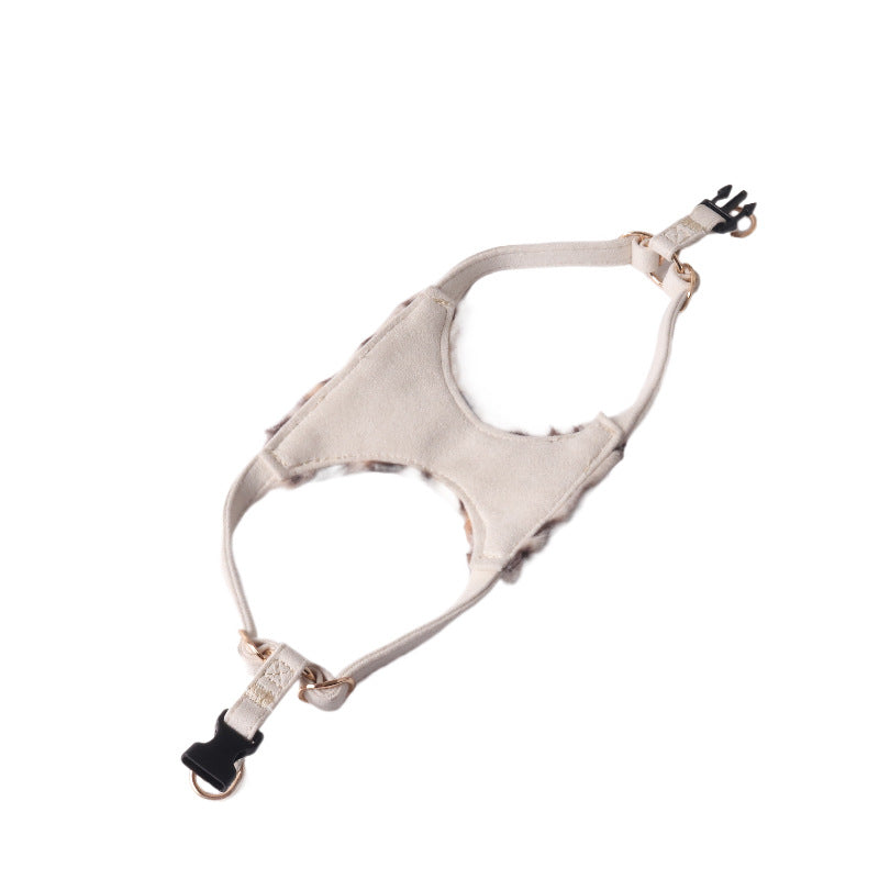 Faux Fur Leopard Dog Harness & Leash Set – Soft & Stylish for Winter