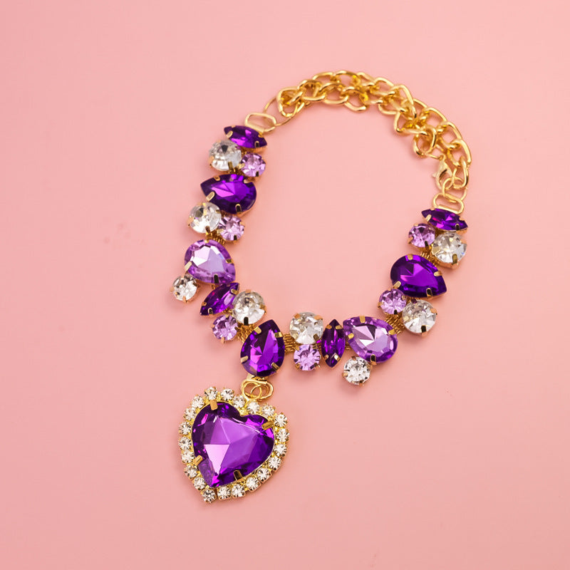 Heart Gem Dog Necklace with Crystal Charms