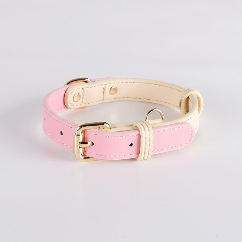 2-Tone Leather Dog Collar – Adjustable & Stylish Pet Walking Accessories
