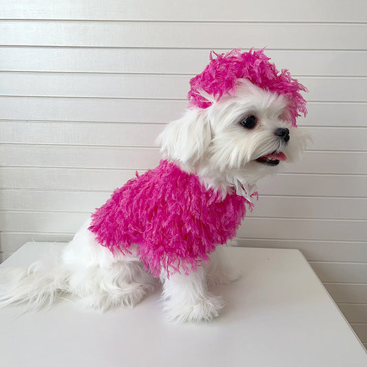 Dog outfit+hat hot pink fur noble lady