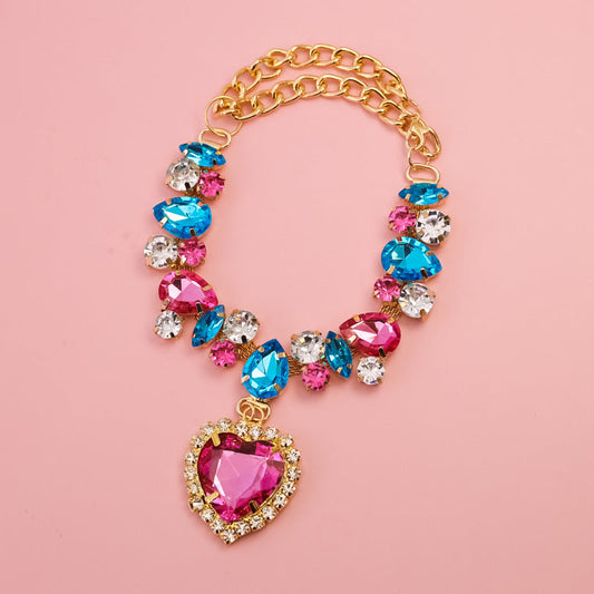 Heart Gem Dog Necklace with Crystal Charms