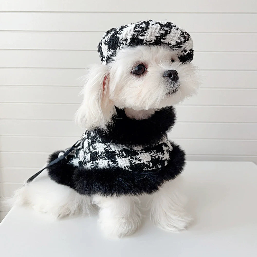Dog cape+hat+leash sets Houndstooth