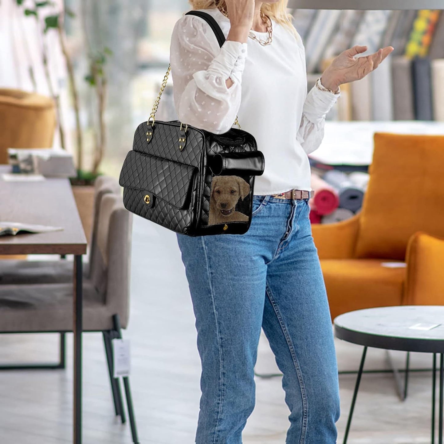 Luxury Quilted PU Leather Pet Carrier 👜